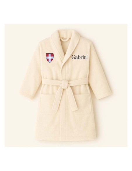 Peignoir brodé enfant personnalisé devant et  motif croix Savoie