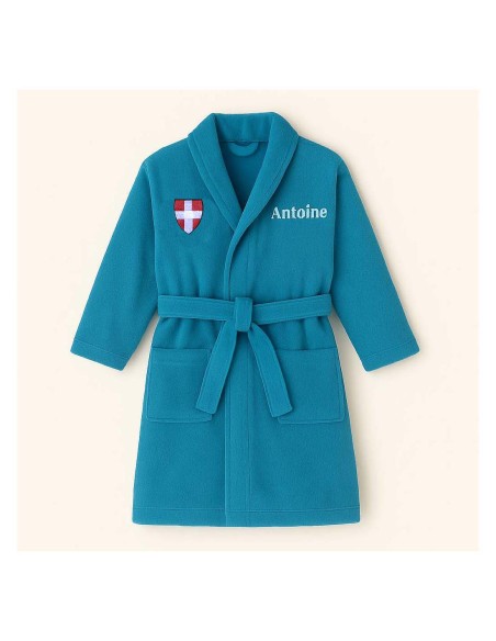 Peignoir brodé enfant personnalisé devant et  motif croix Savoie